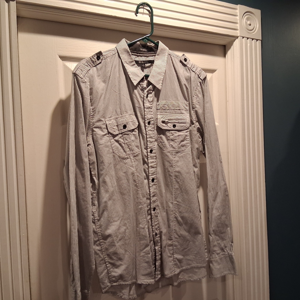 Black Gray Casual Button Down Shirt Relaxed Fit
